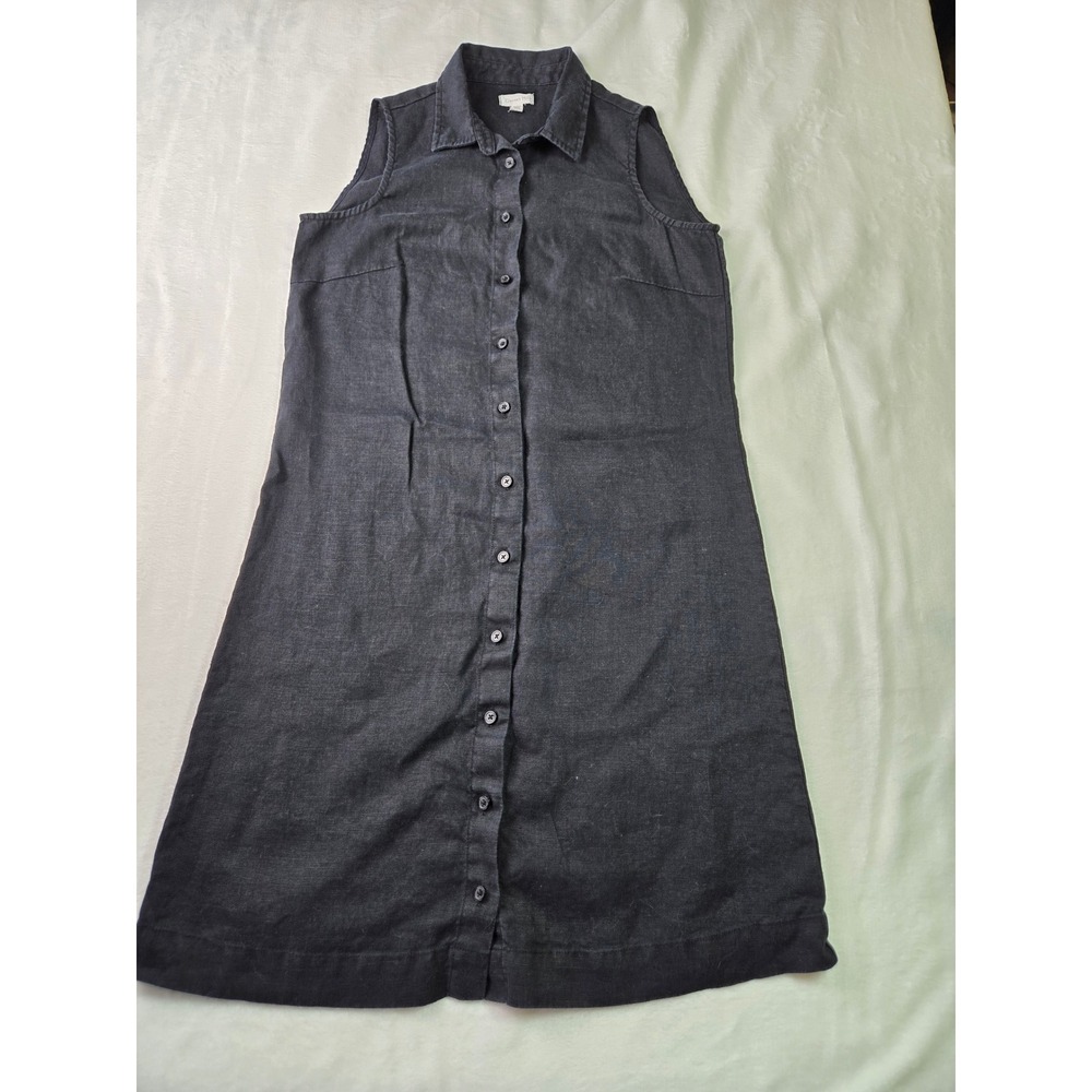Garnet Hill Sleeveless 100% Linen Button Down Shirt Dress Black Size 2